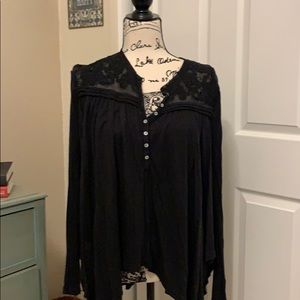 Free People black tee with lace shoulders